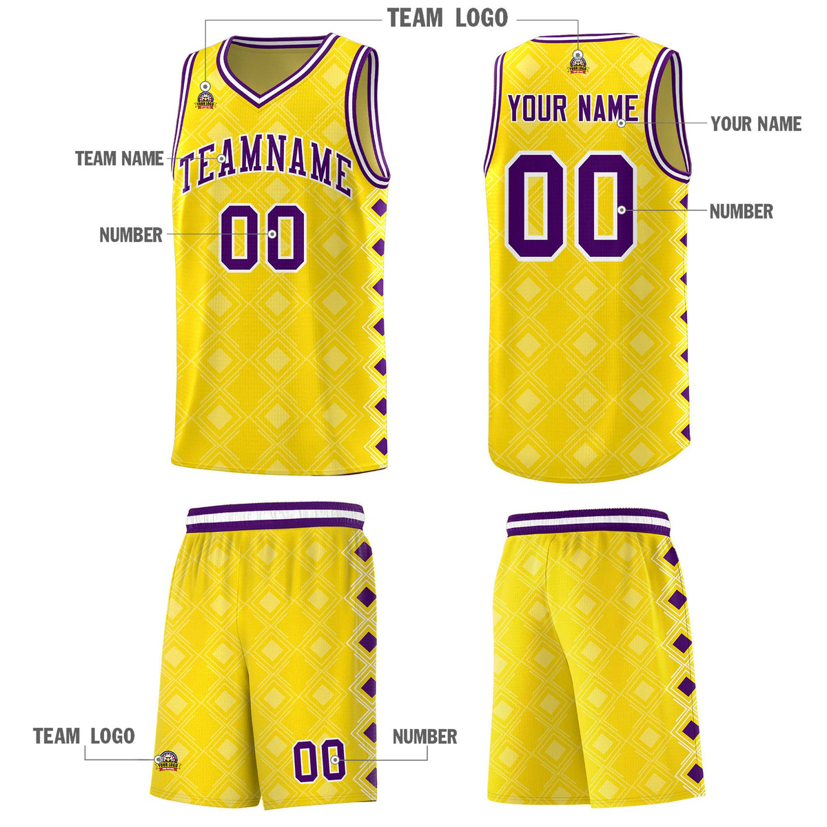 Custom Gold Side Blocks Sports Uniform Basketball Jersey