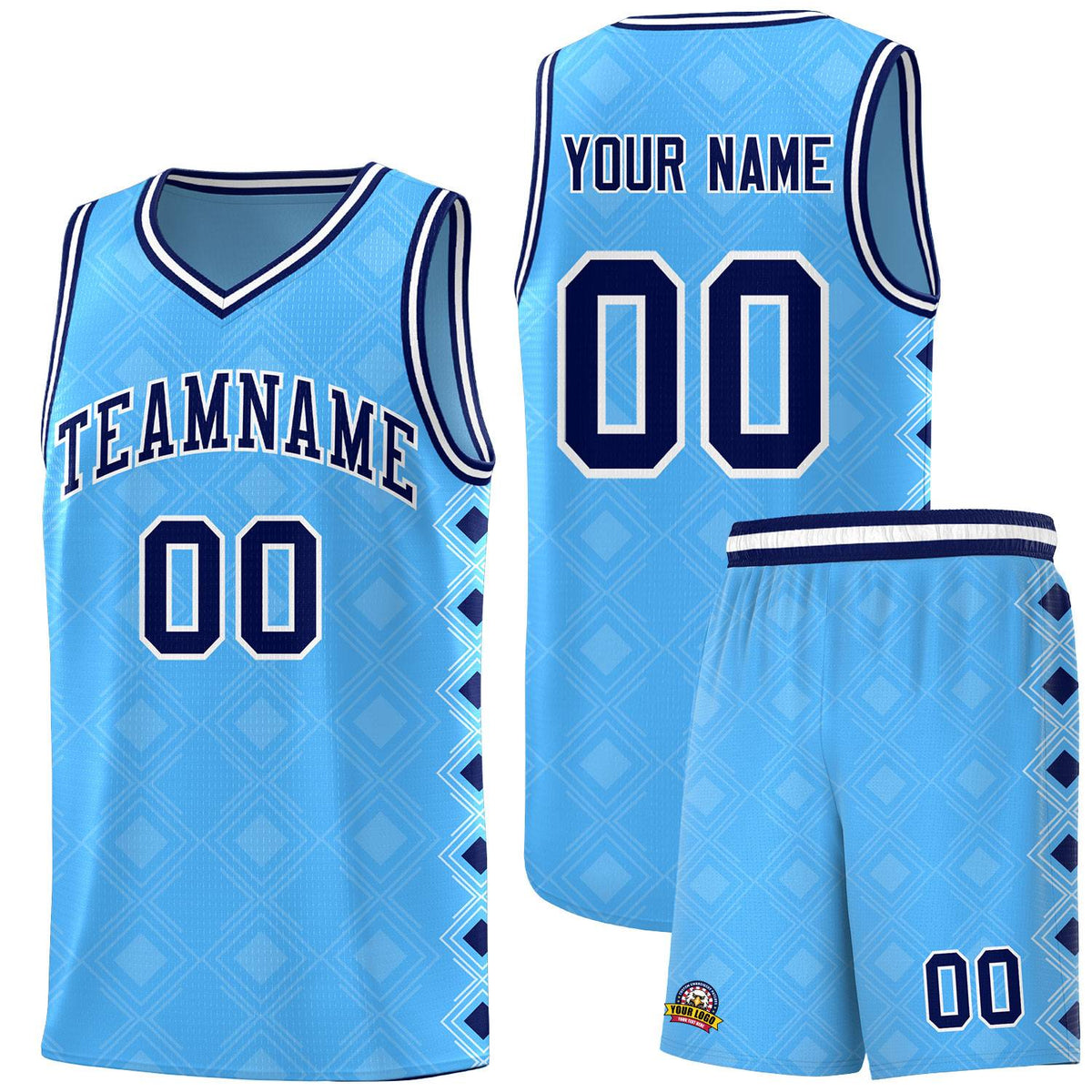 Custom Light Blue Side Blocks Sports Uniform Basketball Jersey