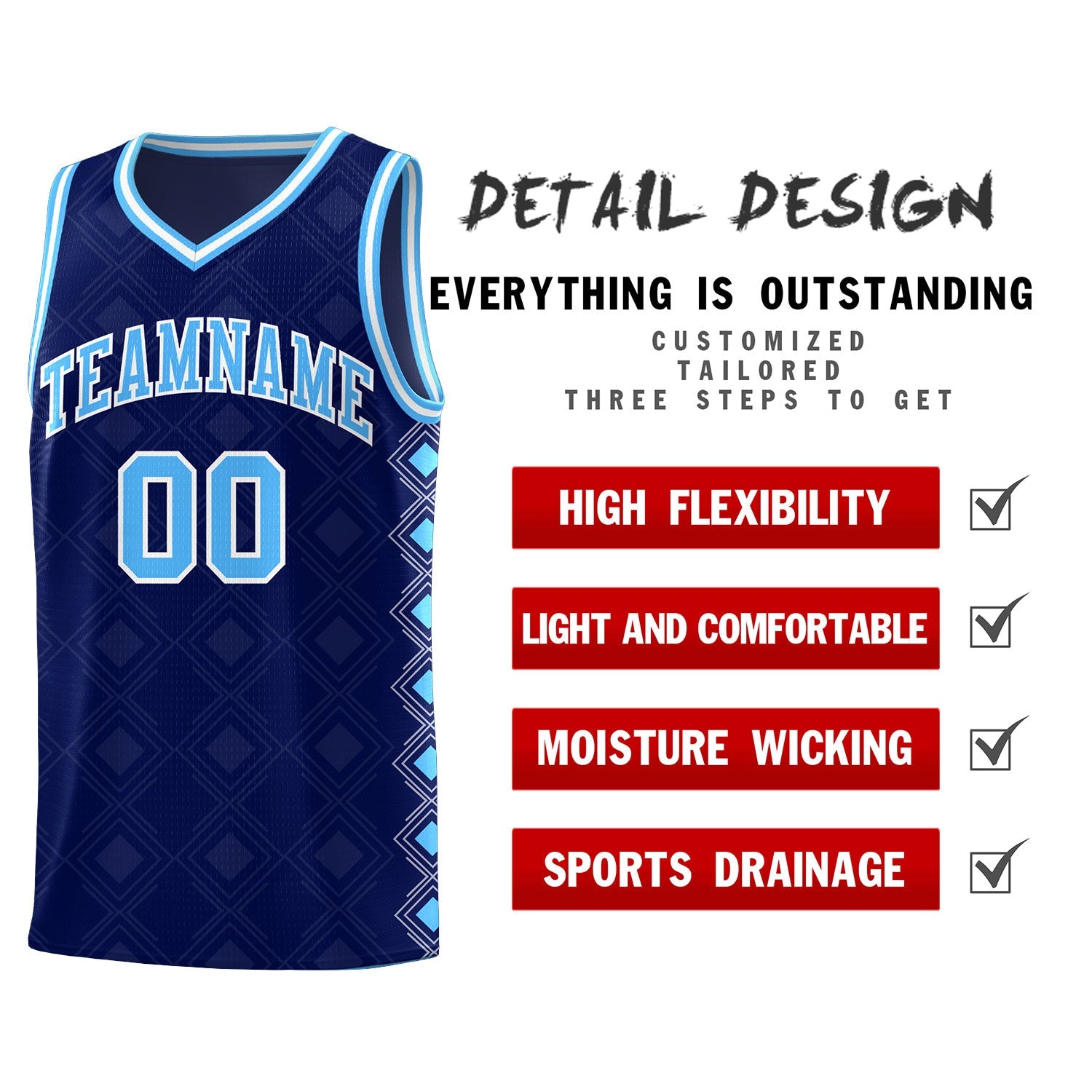 Custom Navy Side Blocks Sports Uniform Basketball Jersey