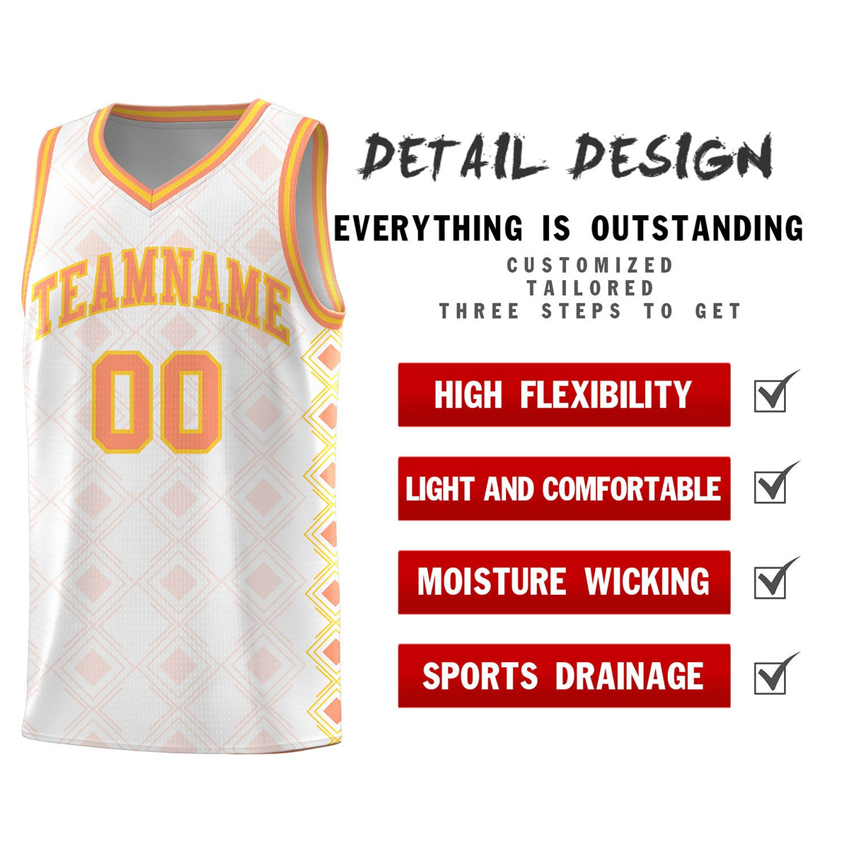 Custom White Side Blocks Sports Uniform Basketball Jersey
