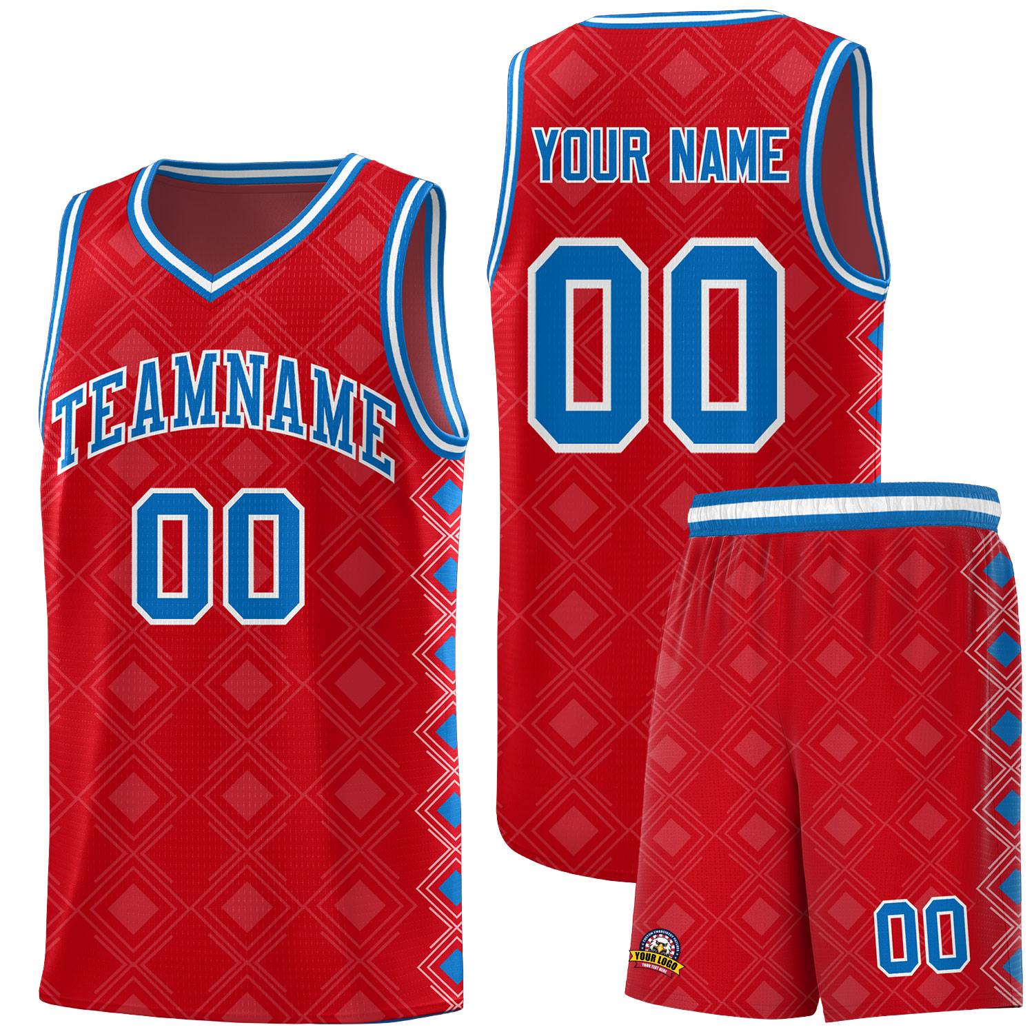 Custom Red Side Blocks Sports Uniform Basketball Jersey