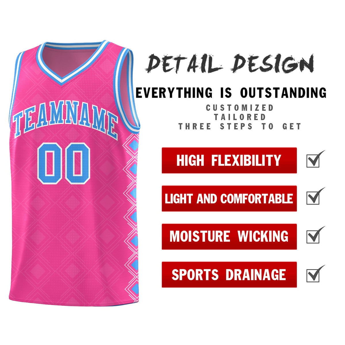 Custom Pink Side Blocks Sports Uniform Basketball Jersey