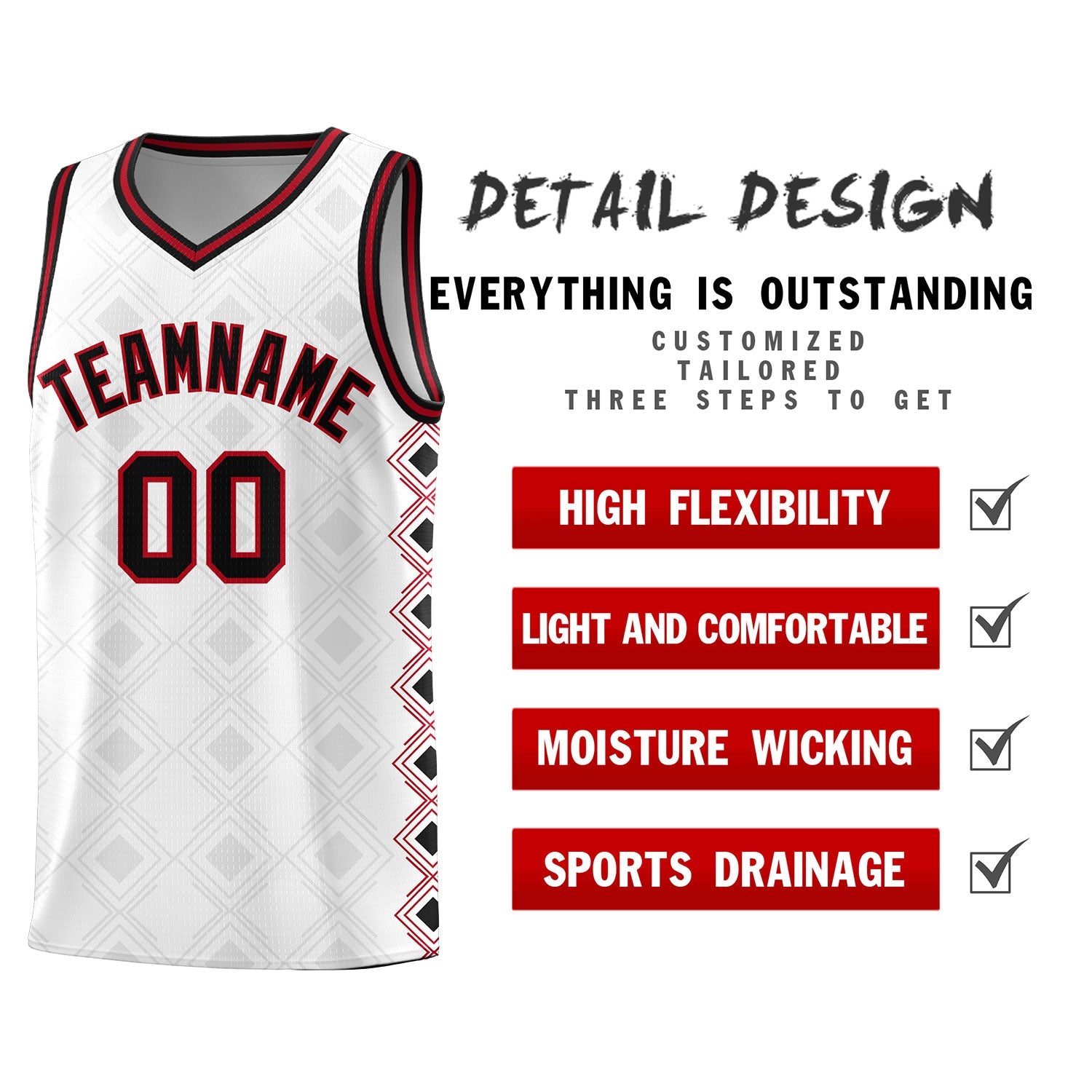 Custom White Side Blocks Sports Uniform Basketball Jersey