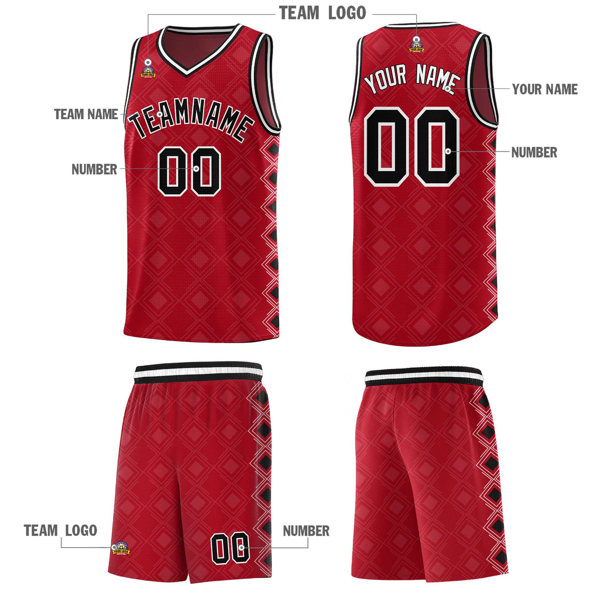 Custom Red Side Blocks Sports Uniform Basketball Jersey