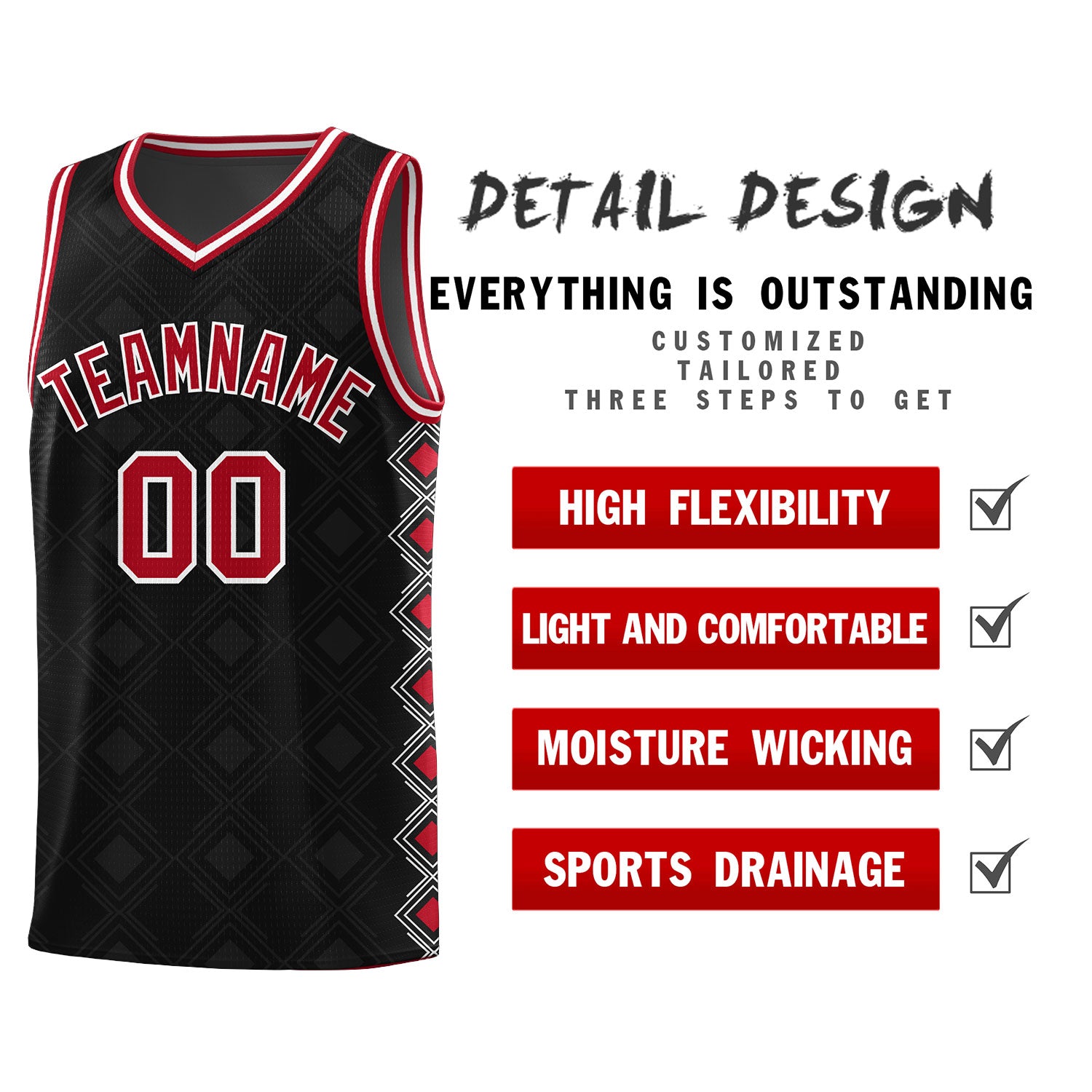 Custom Black Side Blocks Sports Uniform Basketball Jersey