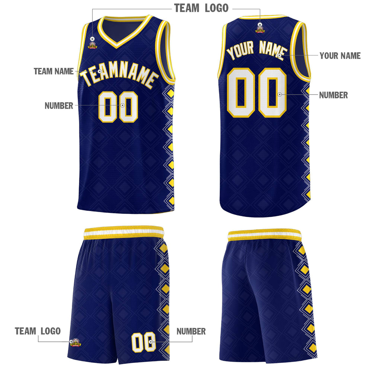 Custom Navy Side Blocks Sports Uniform Basketball Jersey