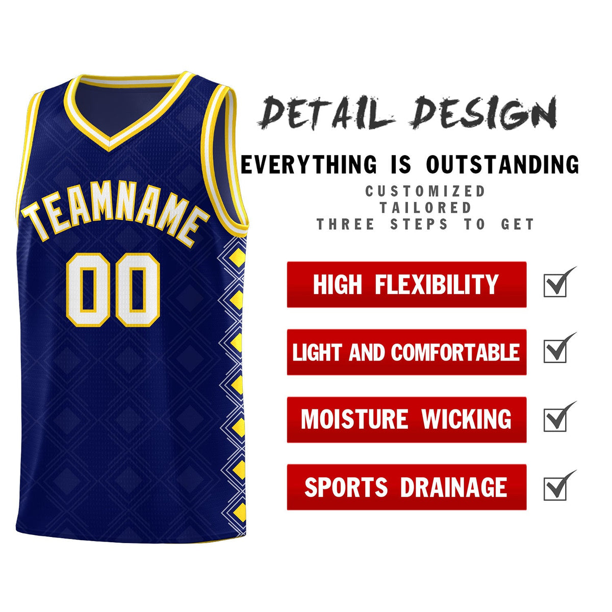 Custom Navy Side Blocks Sports Uniform Basketball Jersey