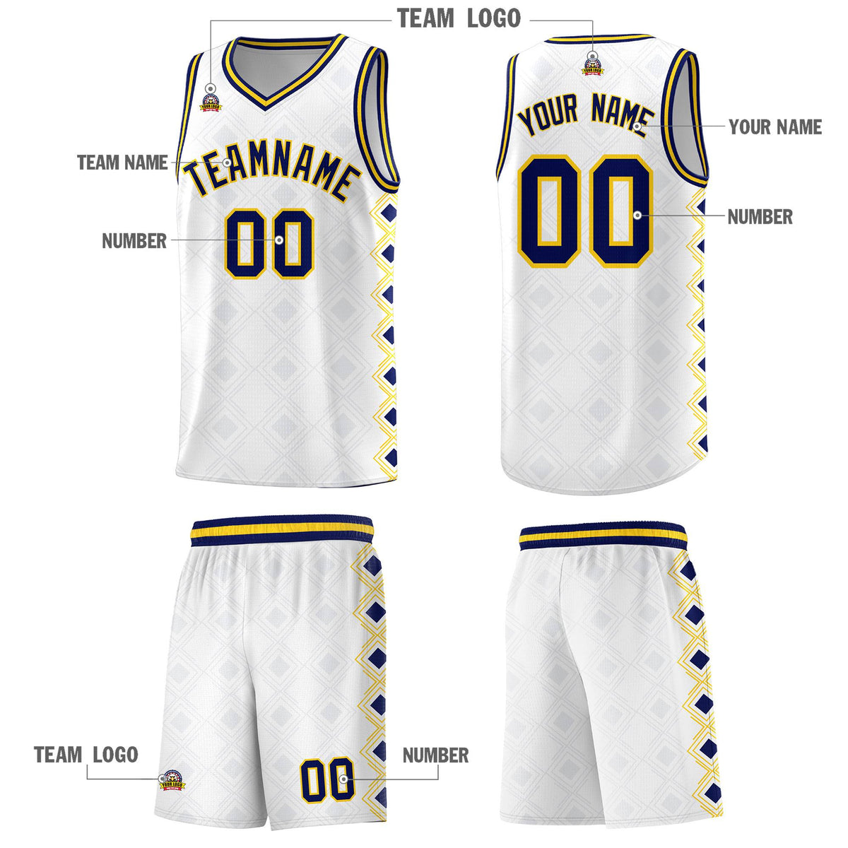 Custom White Side Blocks Sports Uniform Basketball Jersey