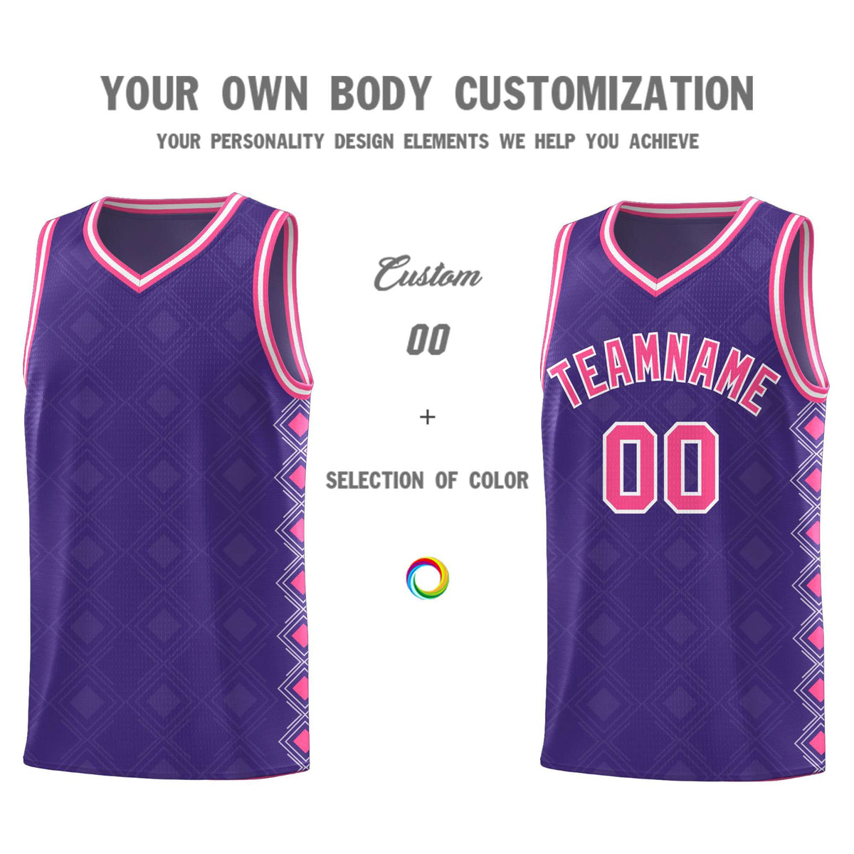 Custom Purple Side Blocks Sports Uniform Basketball Jersey