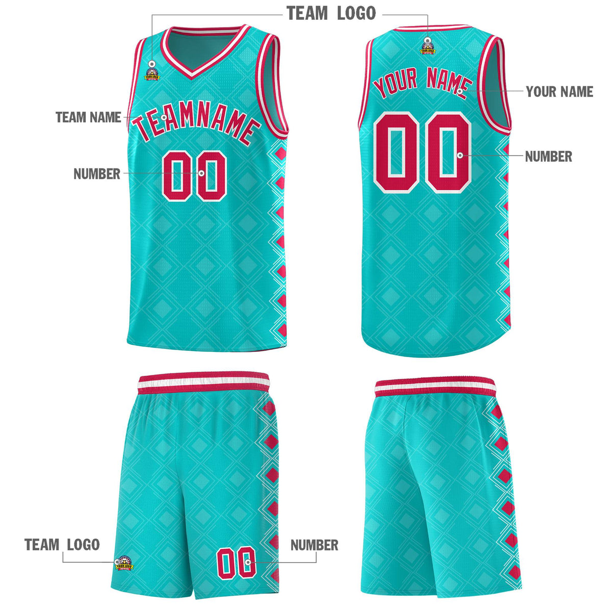 Custom Aqua Side Blocks Sports Uniform Basketball Jersey