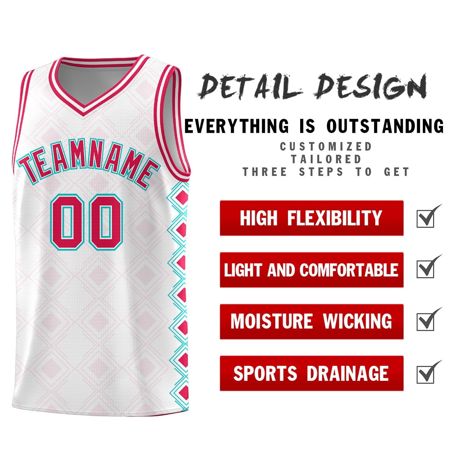 Custom White Side Blocks Sports Uniform Basketball Jersey