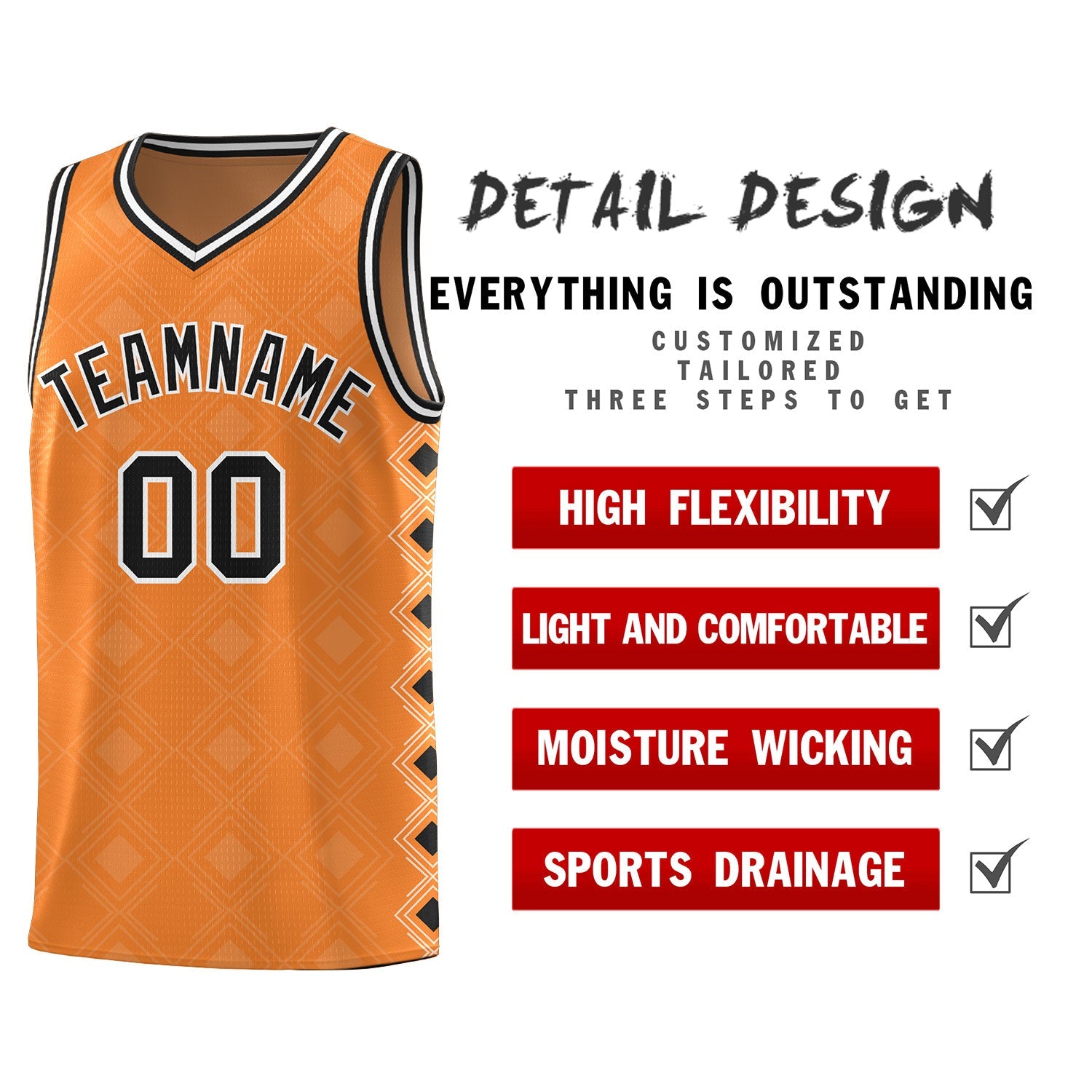Custom Gold Orange Side Blocks Sports Uniform Basketball Jersey