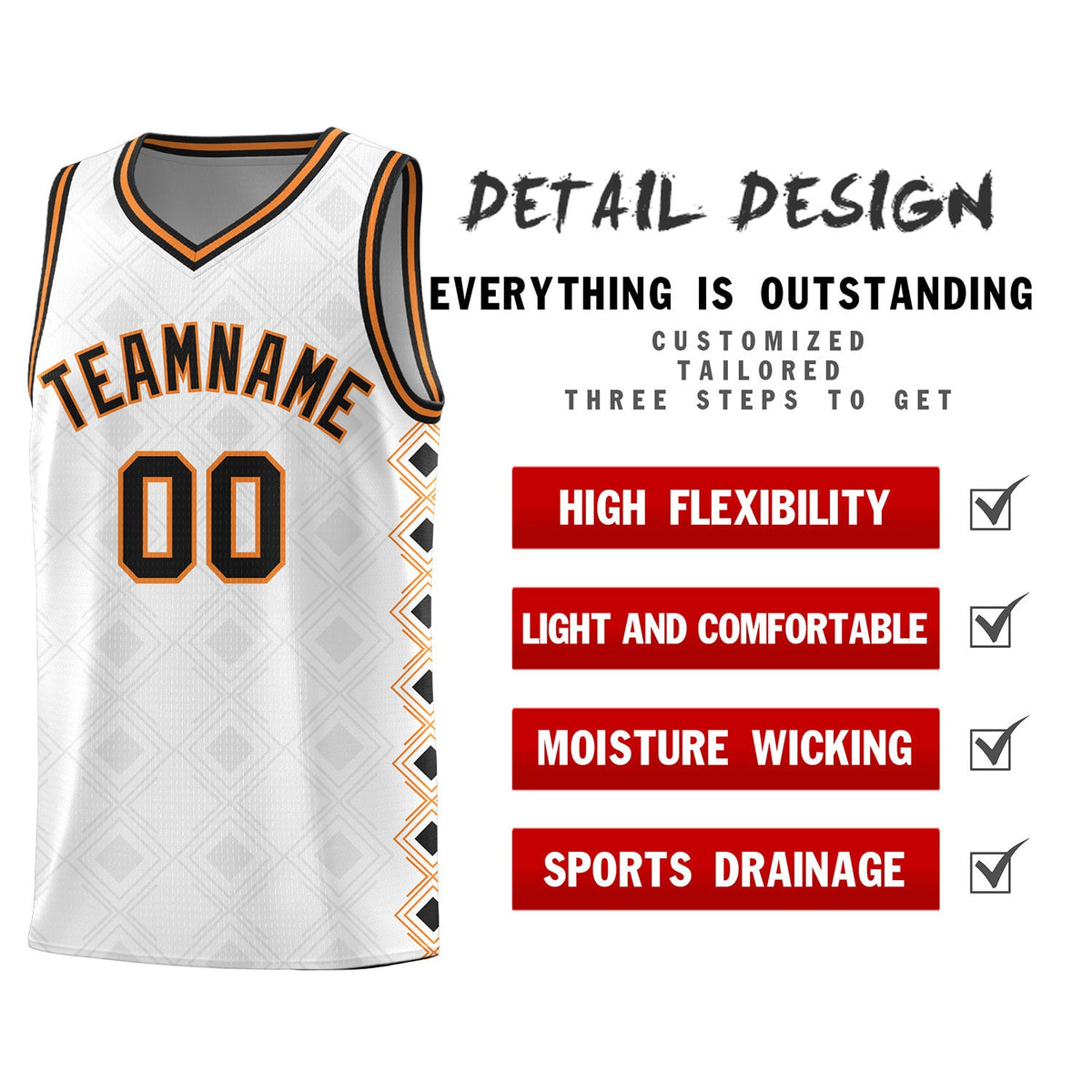 Custom White Side Blocks Sports Uniform Basketball Jersey