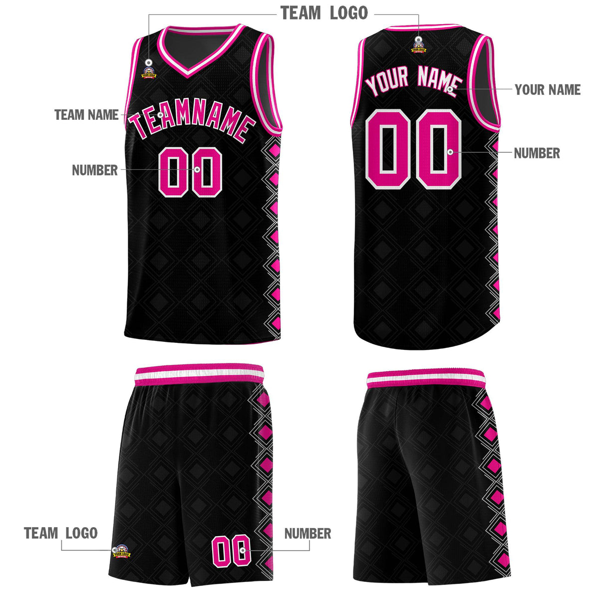 Custom Black Side Blocks Sports Uniform Basketball Jersey