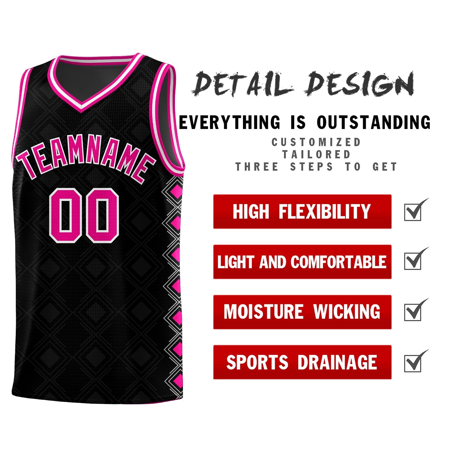 Custom Black Side Blocks Sports Uniform Basketball Jersey