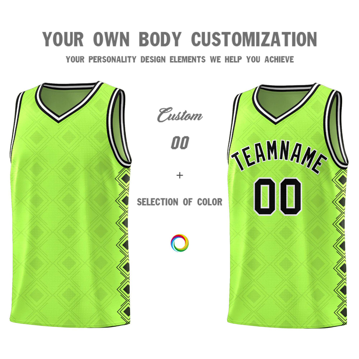 Custom Neon Green Side Blocks Sports Uniform Basketball Jersey