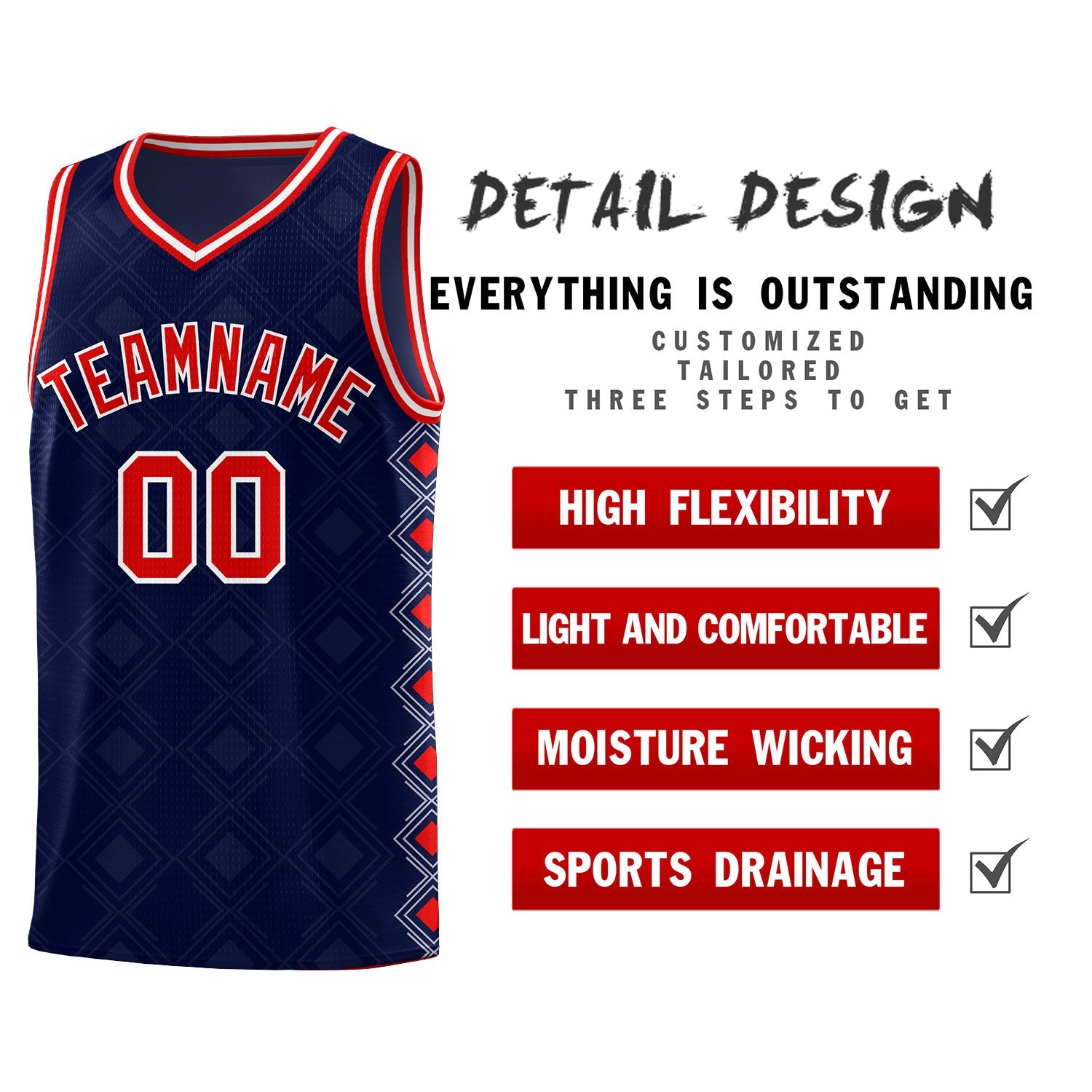 Custom Navy Side Blocks Sports Uniform Basketball Jersey