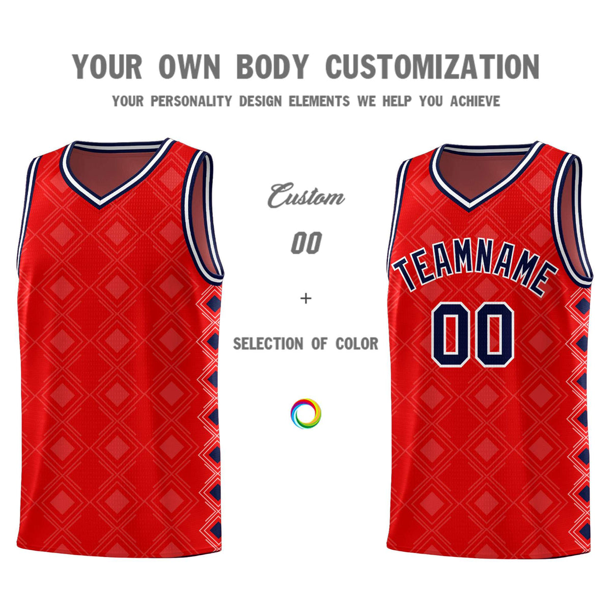 Custom Red Side Blocks Sports Uniform Basketball Jersey