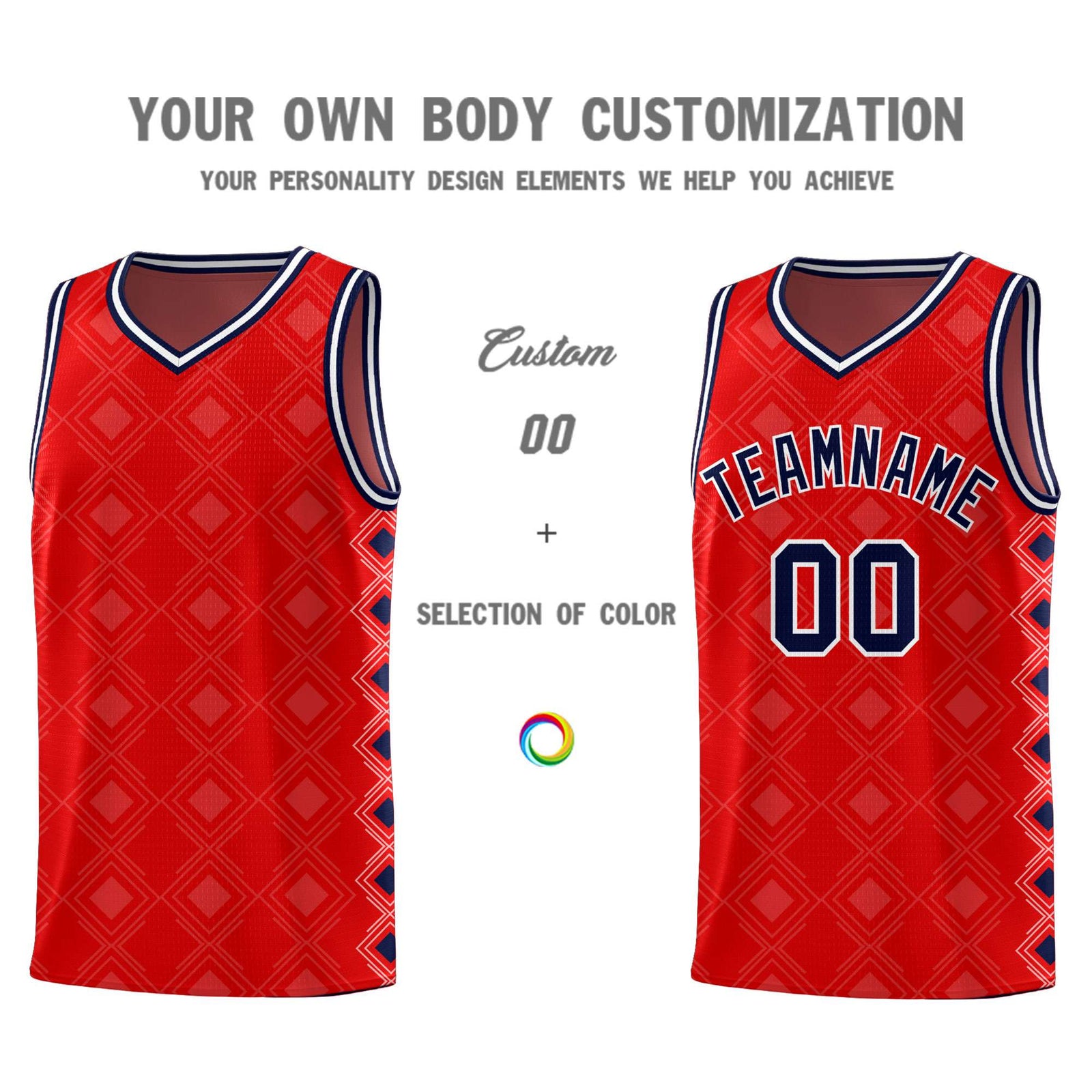 Custom Red Side Blocks Sports Uniform Basketball Jersey