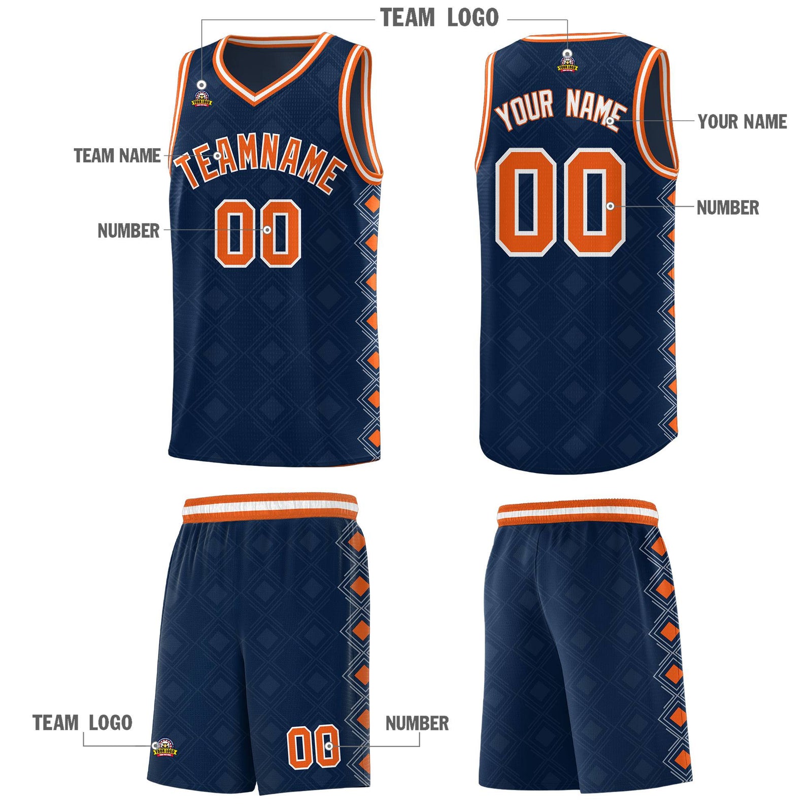 Custom Navy Side Blocks Sports Uniform Basketball Jersey