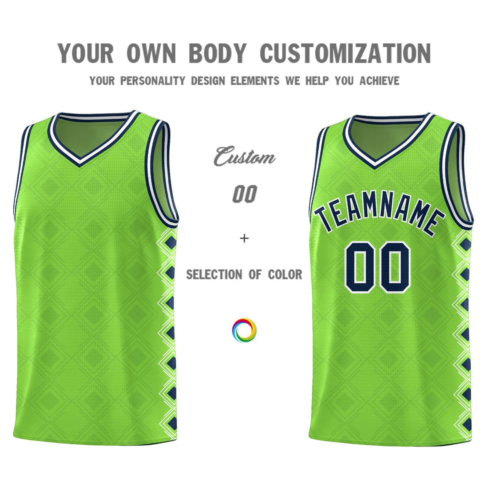 Custom Neon Green Side Blocks Sports Uniform Basketball Jersey