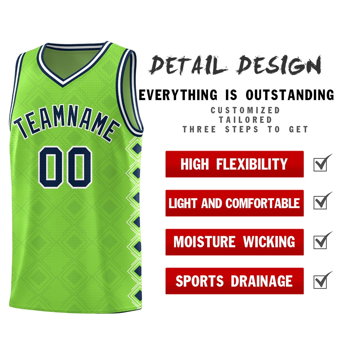 Custom Neon Green Side Blocks Sports Uniform Basketball Jersey