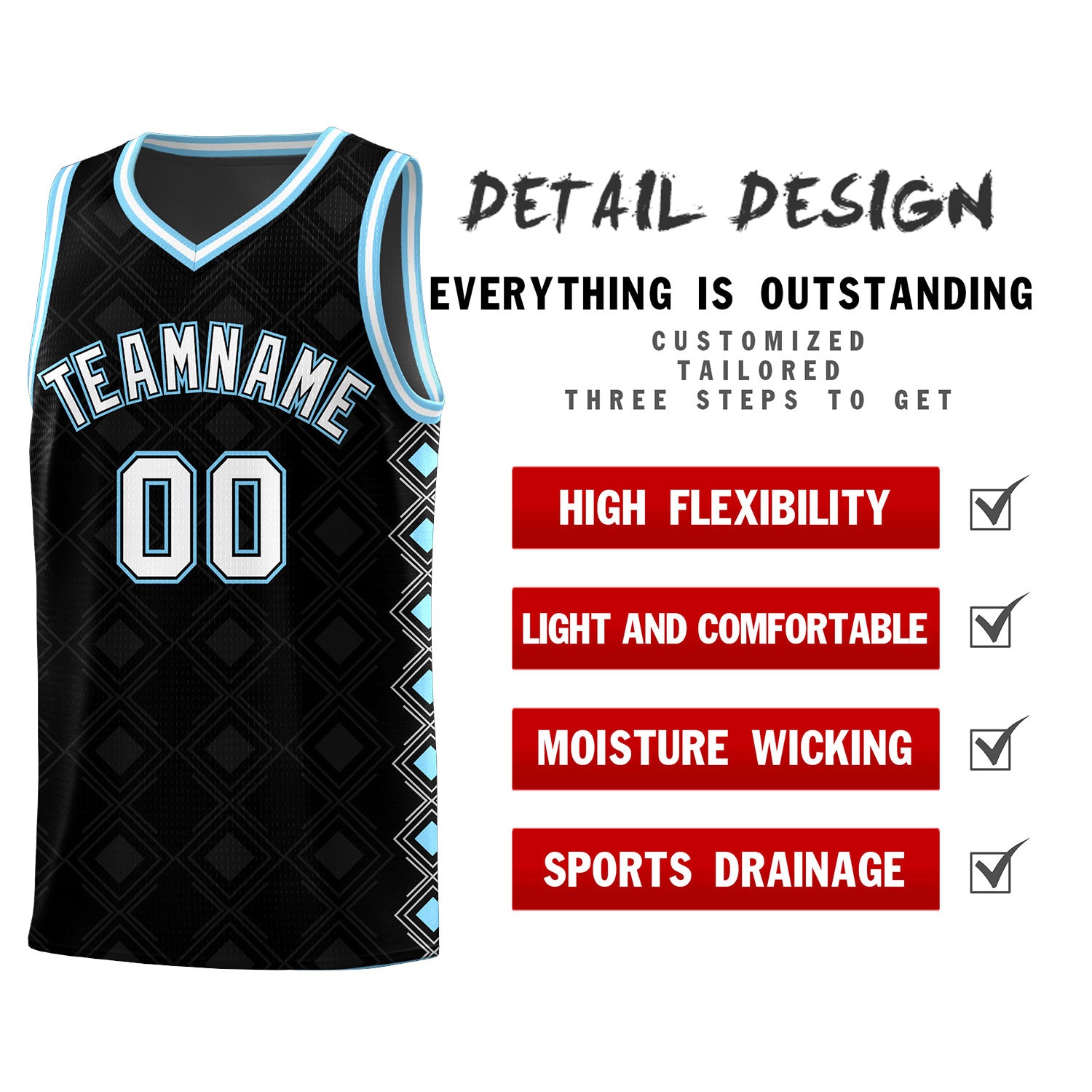 Custom Black Side Blocks Sports Uniform Basketball Jersey