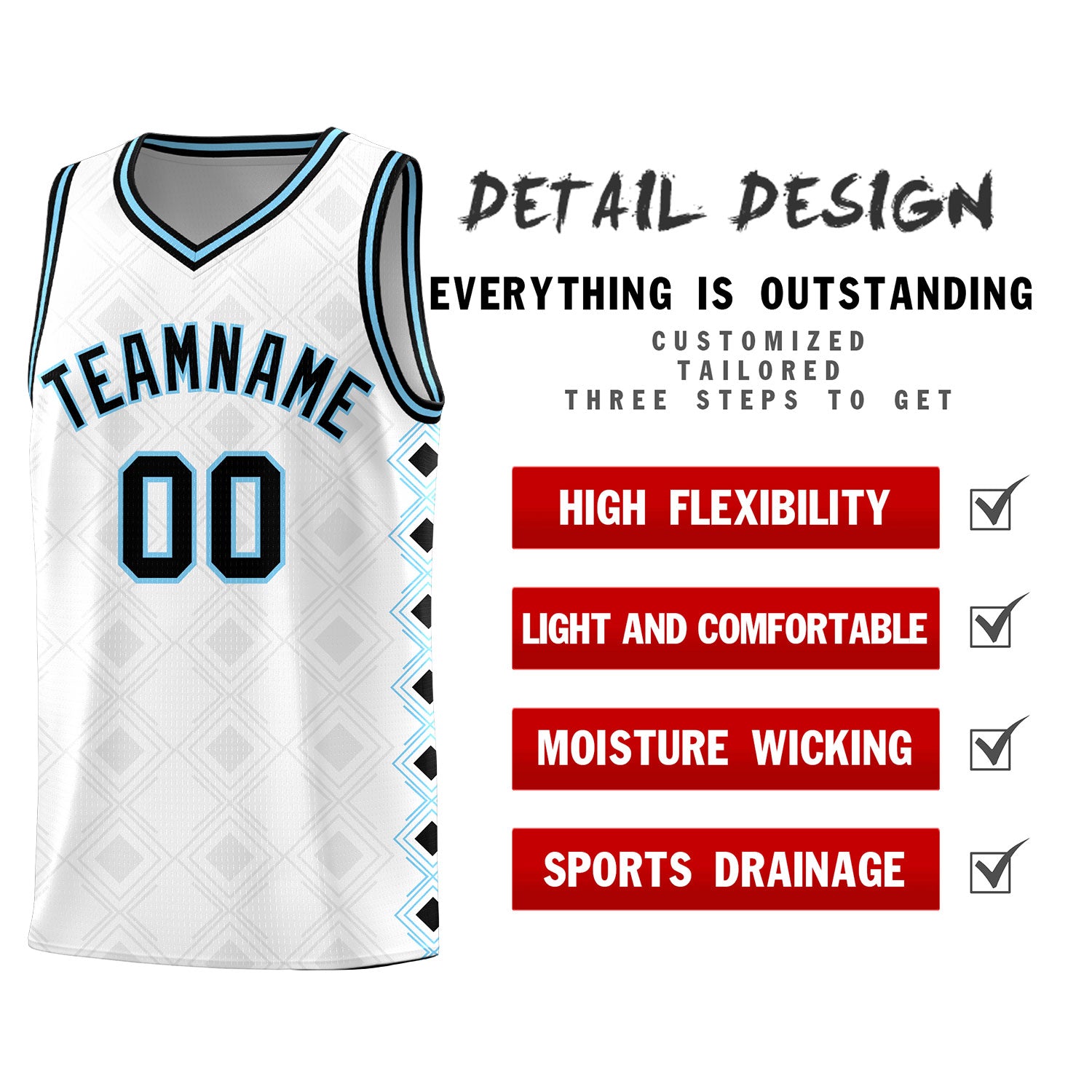 Custom White Side Blocks Sports Uniform Basketball Jersey
