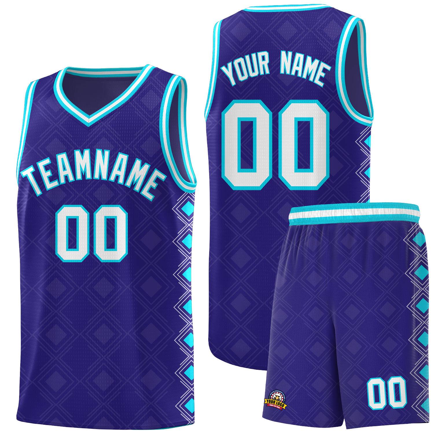 Custom Royal Side Blocks Sports Uniform Basketball Jersey