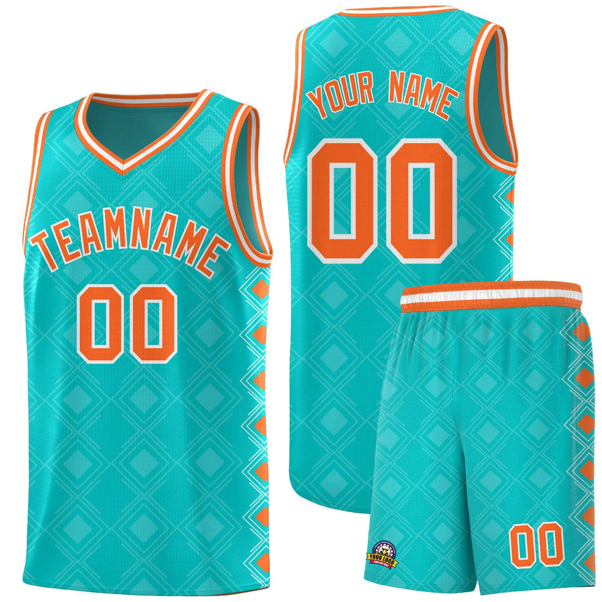 Custom Aqua Side Blocks Sports Uniform Basketball Jersey