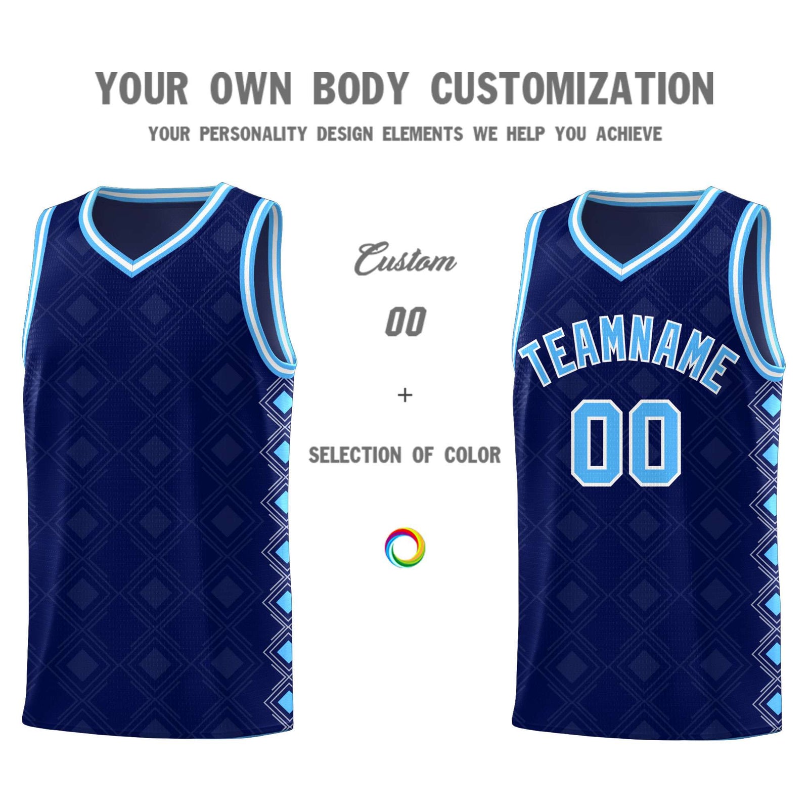 Custom Navy Side Blocks Sports Uniform Basketball Jersey