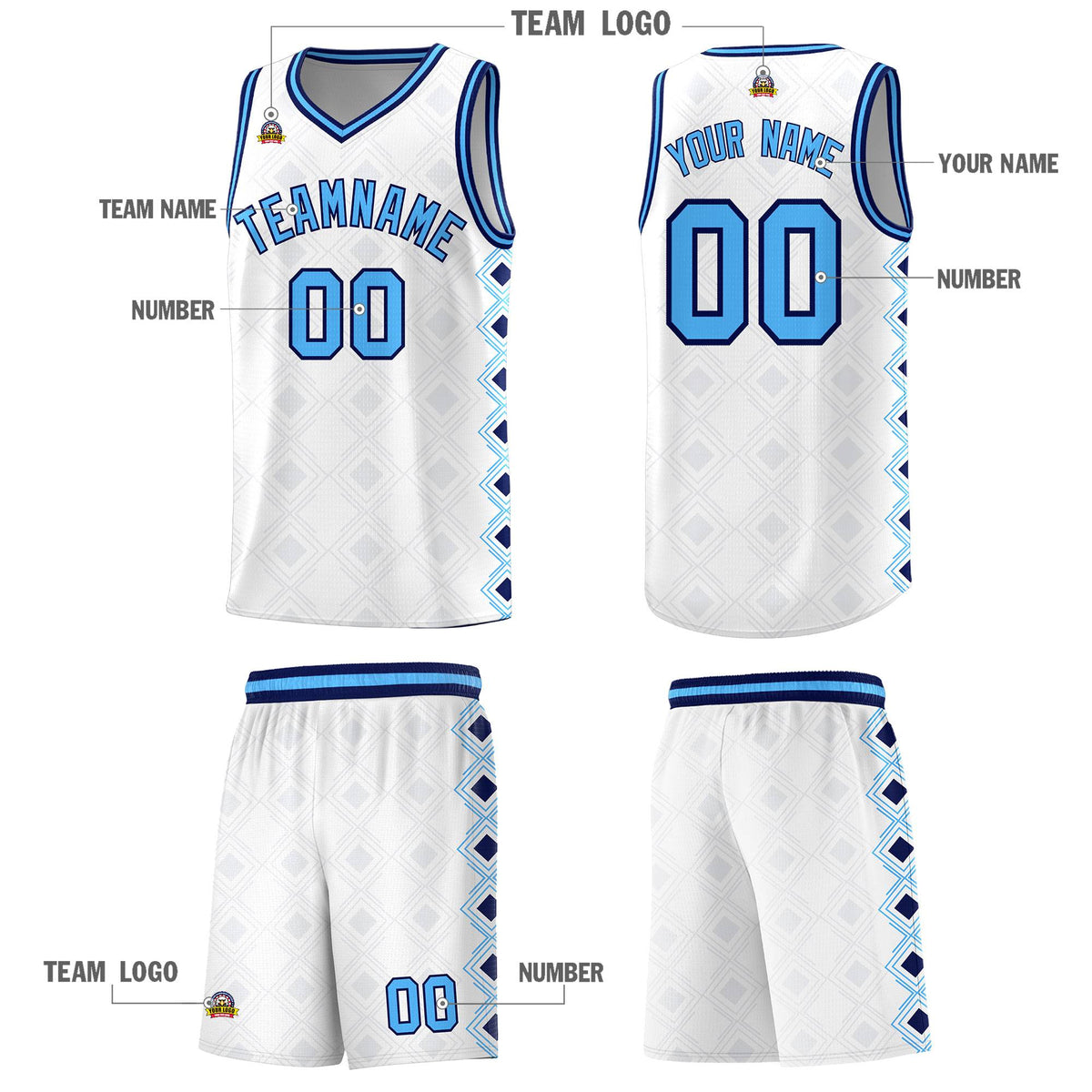 Custom White Side Blocks Sports Uniform Basketball Jersey
