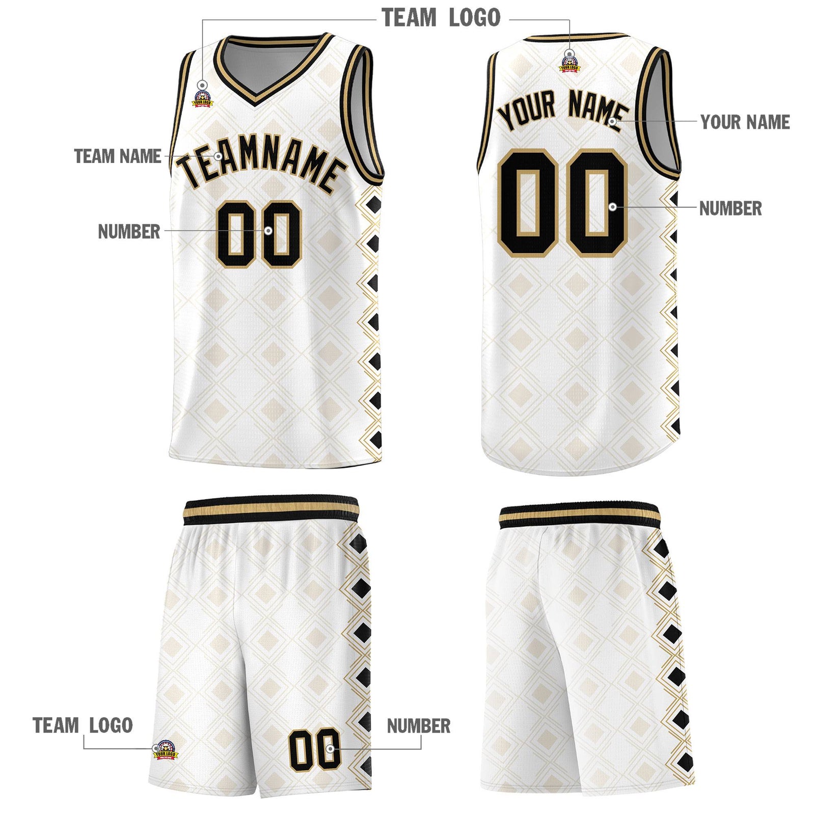 Custom White Side Blocks Sports Uniform Basketball Jersey