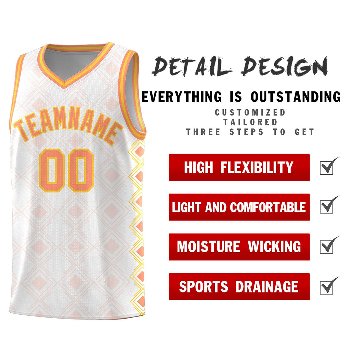Custom White Side Blocks Sports Uniform Basketball Jersey