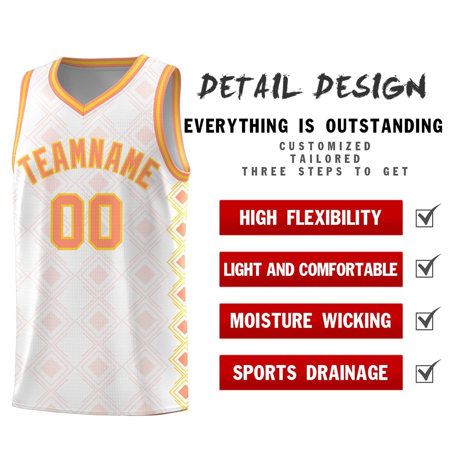 Custom White Side Blocks Sports Uniform Basketball Jersey