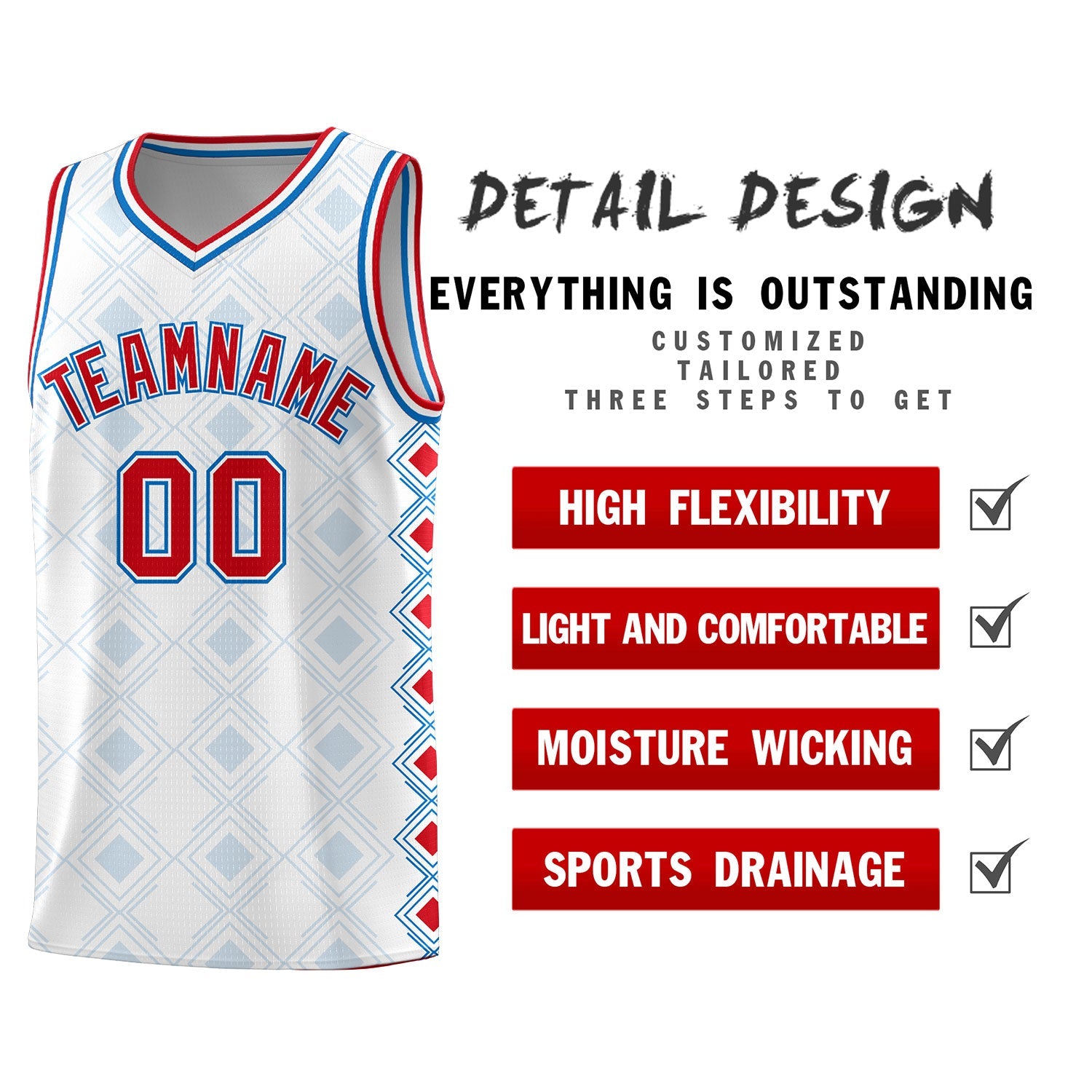 Custom White Side Blocks Sports Uniform Basketball Jersey
