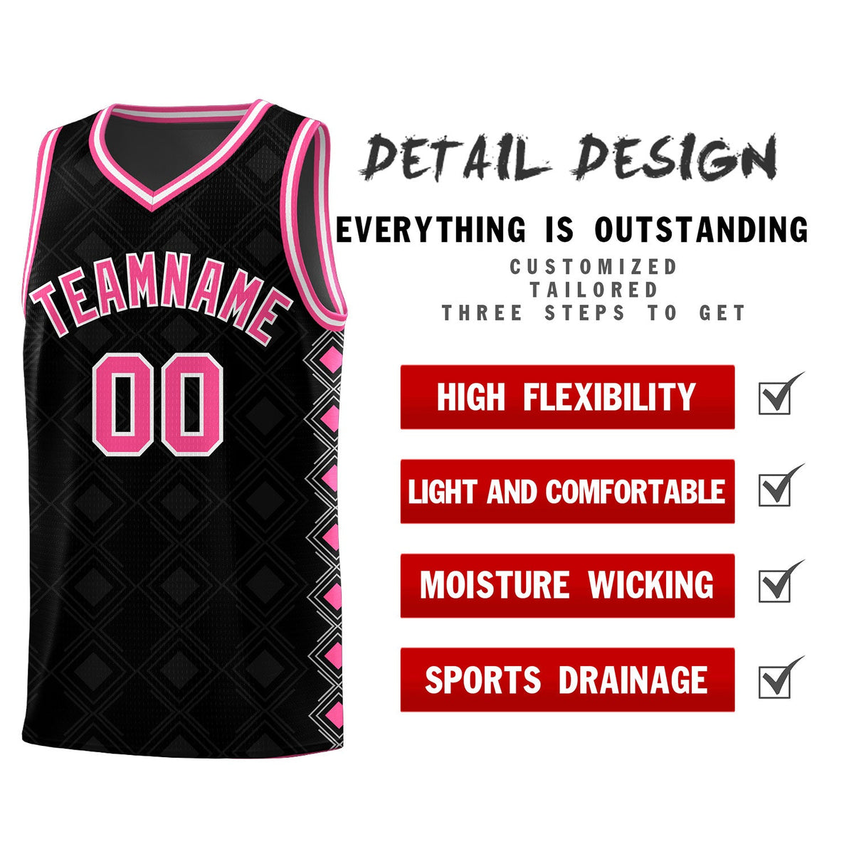 Custom Black Side Blocks Sports Uniform Basketball Jersey