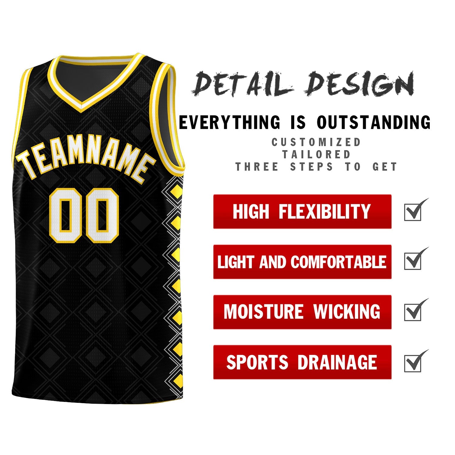 Custom Black Side Blocks Sports Uniform Basketball Jersey