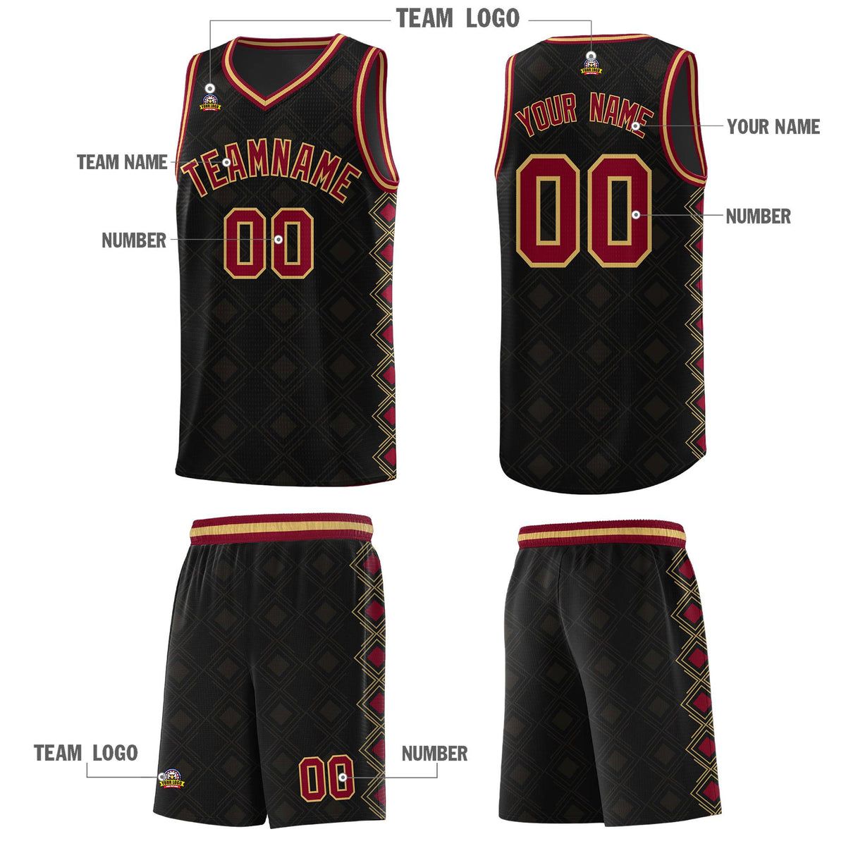 Custom Black Side Blocks Sports Uniform Basketball Jersey