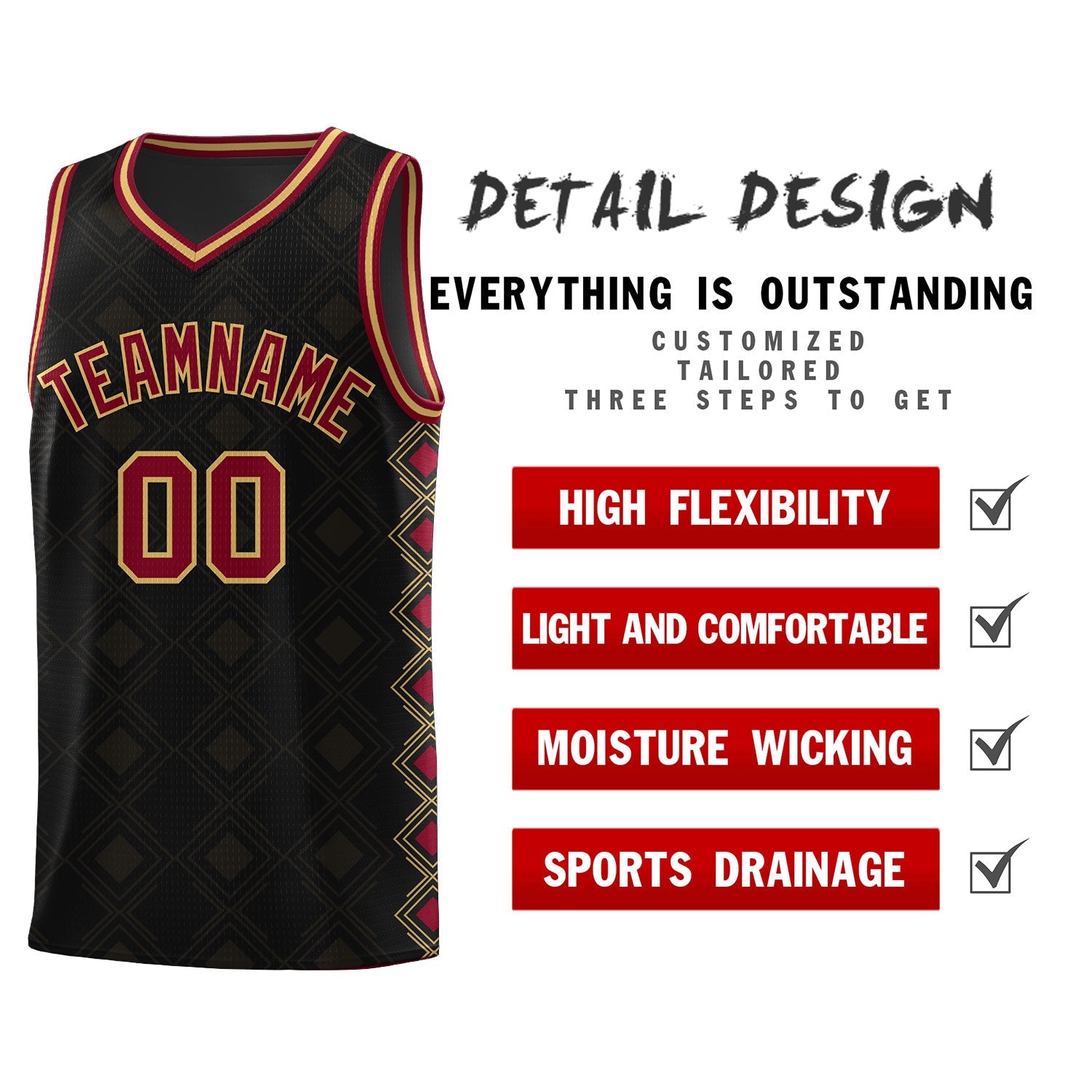 Custom Black Side Blocks Sports Uniform Basketball Jersey