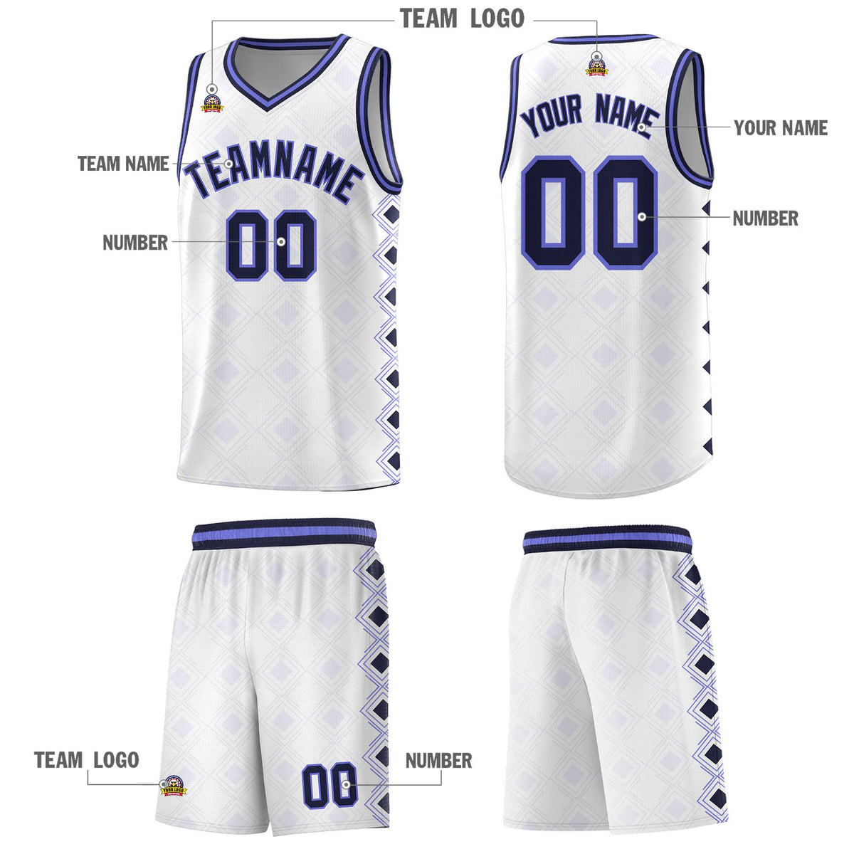 Custom White Side Blocks Sports Uniform Basketball Jersey