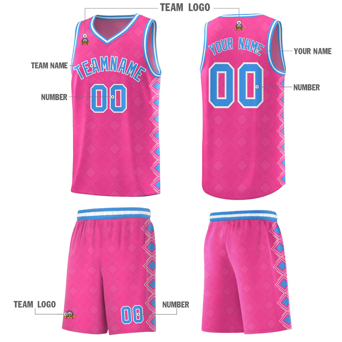 Custom Pink Side Blocks Sports Uniform Basketball Jersey