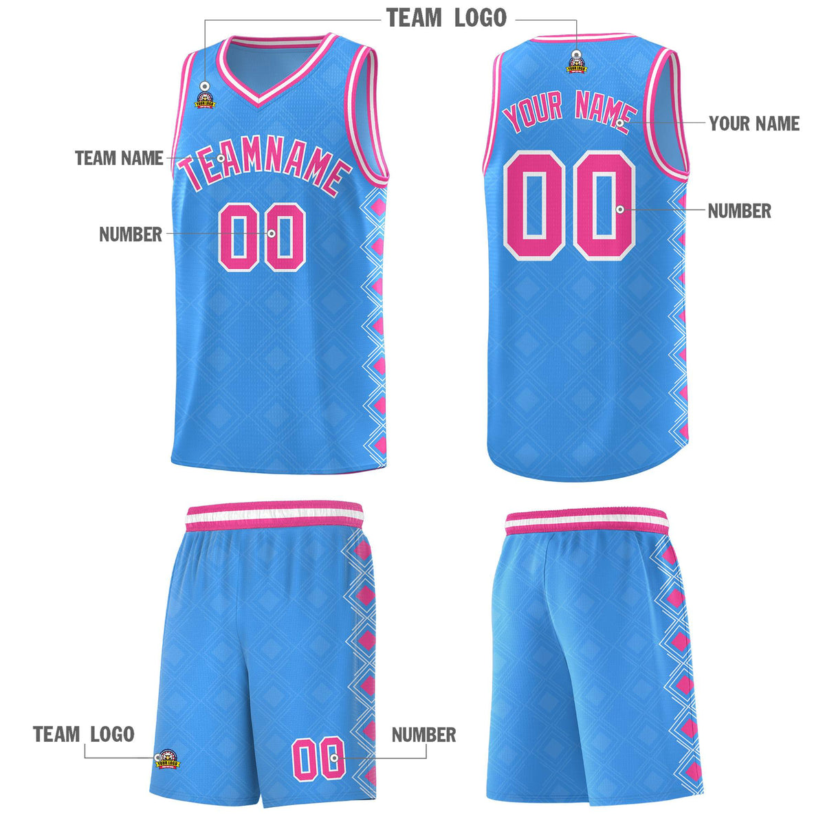 Custom Light Blue Side Blocks Sports Uniform Basketball Jersey