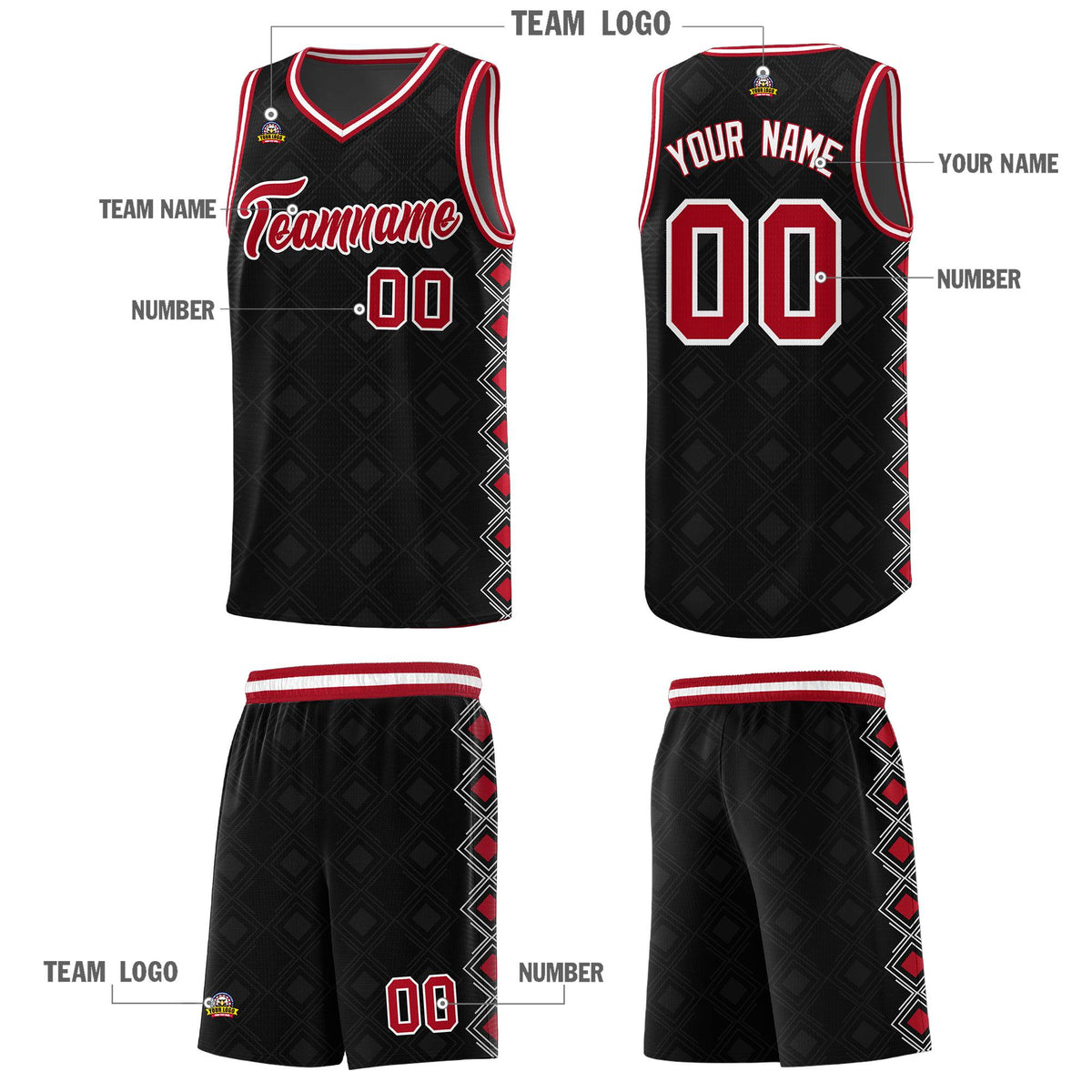 Custom Black Side Blocks Sports Uniform Basketball Jersey