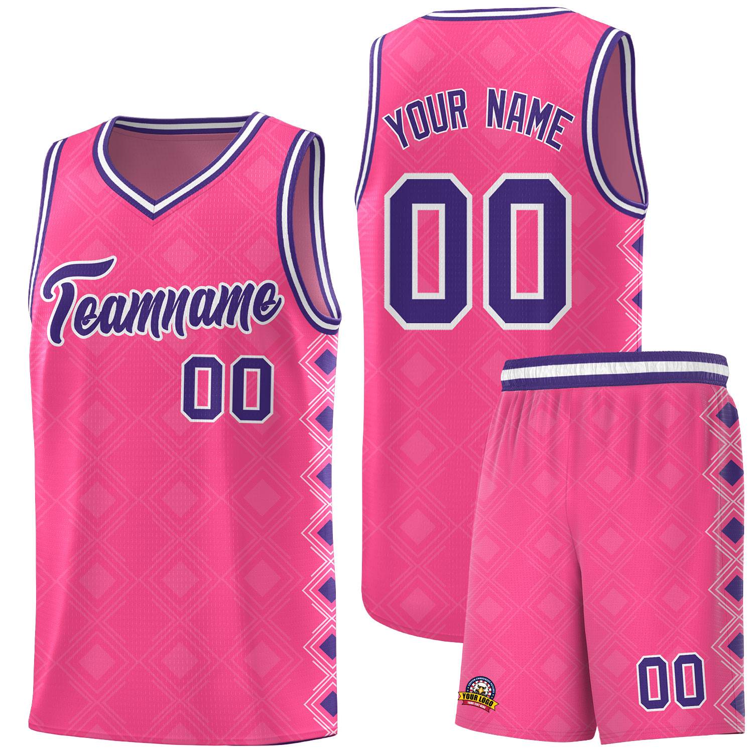Custom Pink Side Blocks Sports Uniform Basketball Jersey