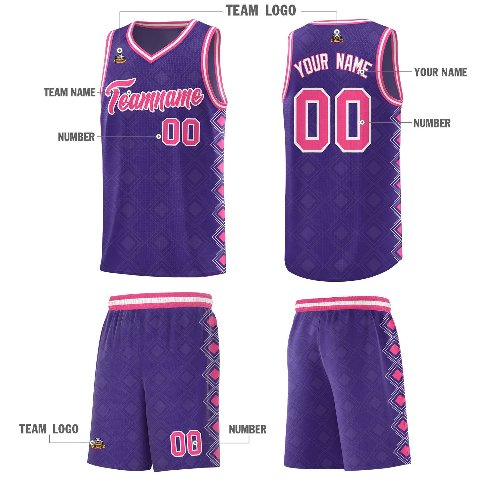 Custom Purple Side Blocks Sports Uniform Basketball Jersey