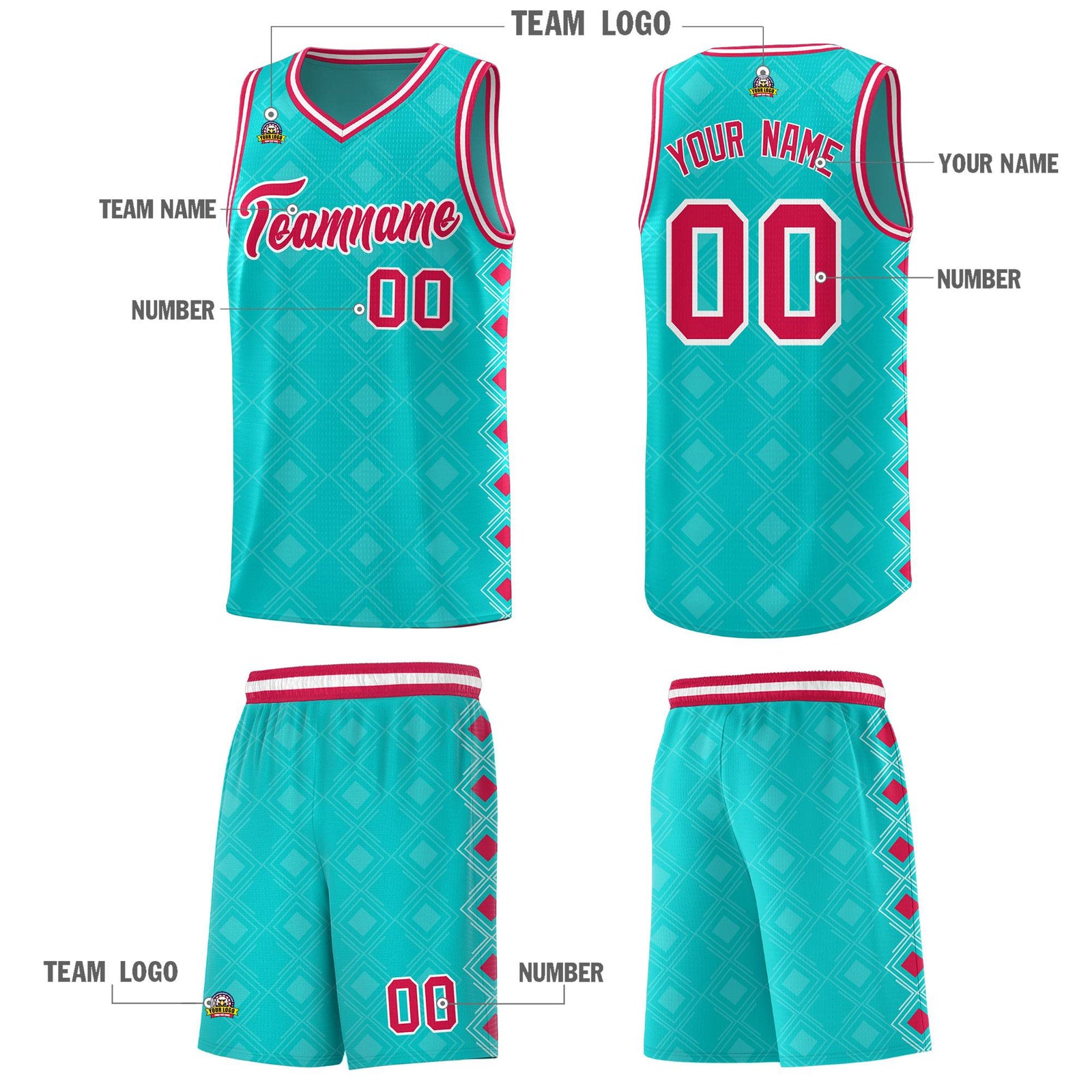 Custom Aqua Side Blocks Sports Uniform Basketball Jersey