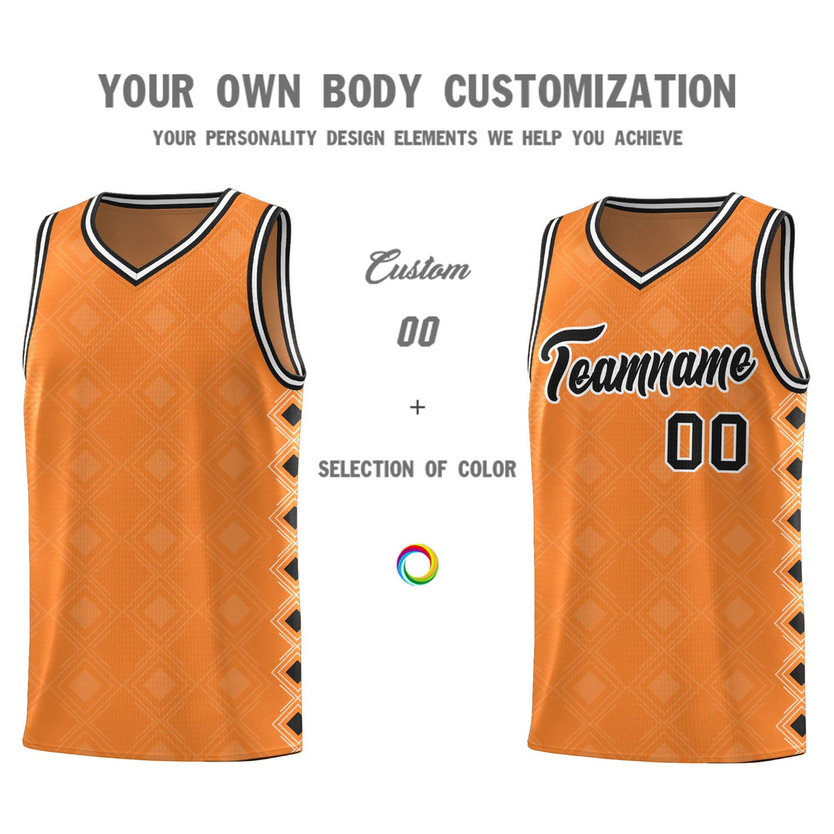 Custom Gold Orange Side Blocks Sports Uniform Basketball Jersey