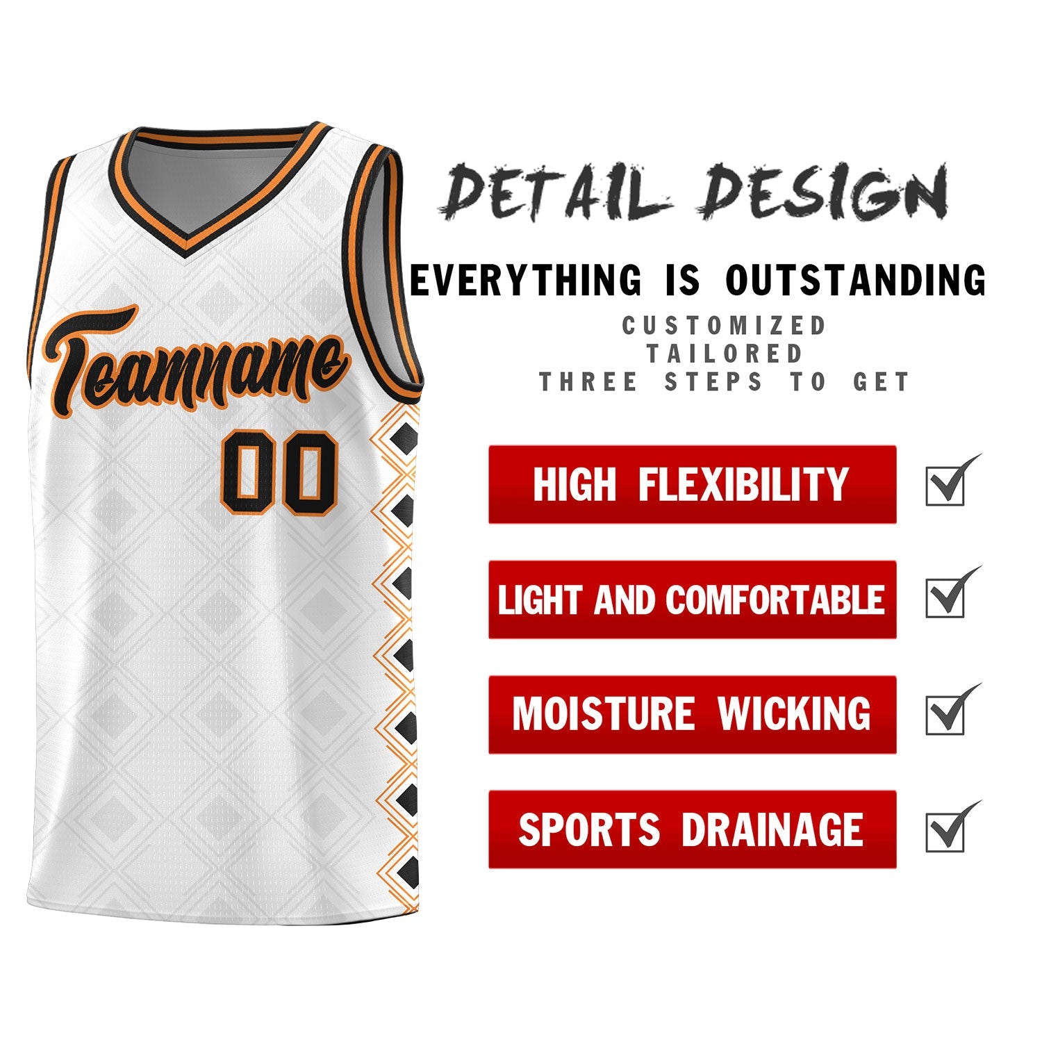 Custom White Side Blocks Sports Uniform Basketball Jersey