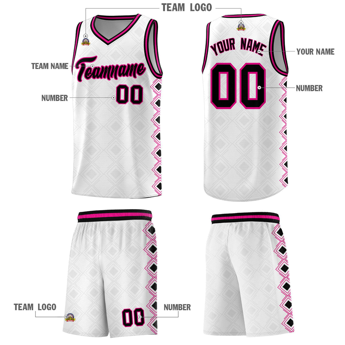 Custom White Side Blocks Sports Uniform Basketball Jersey